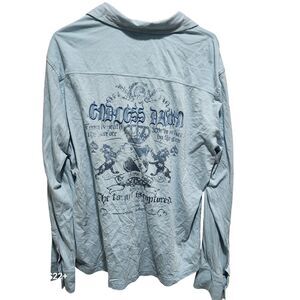 Express XL Light Blue Graphic Button Shirt Crown Skull Gothic Cotton